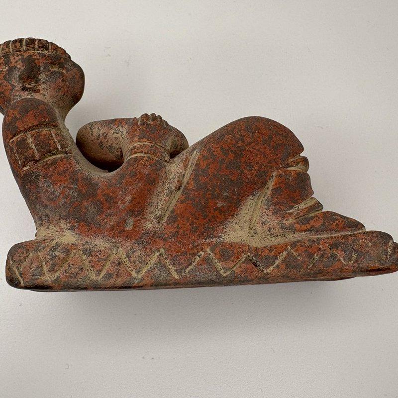 Mexican Terracotta Chacmool Style Reclining Figure Vintage Folk Art Sculpture