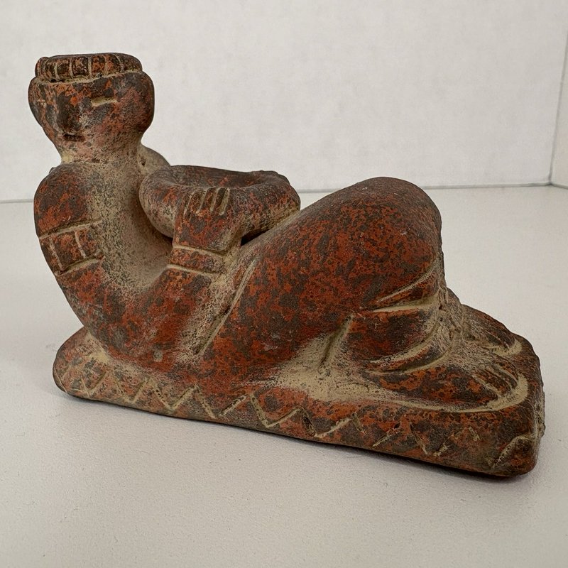 Mexican Terracotta Chacmool Style Reclining Figure Vintage Folk Art Sculpture