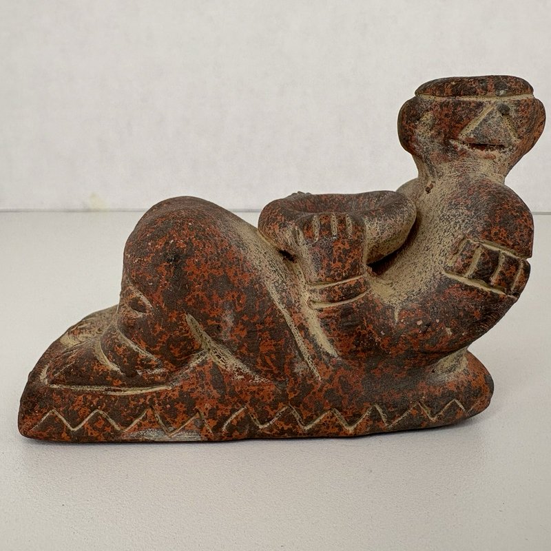 Mexican Terracotta Chacmool Style Reclining Figure Vintage Folk Art Sculpture