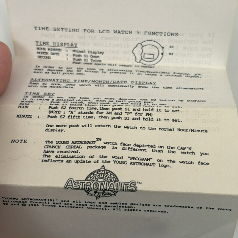 Vintage 1986 Cap’n Crunch Young Astronauts Digital Watch NOS Made in Hong Kong 