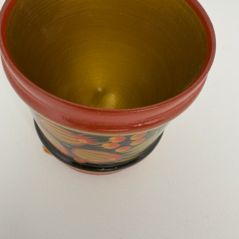 Vintage Khokhloma Wooden Cup Hand Painted Floral Gold Red Black USSR Russia