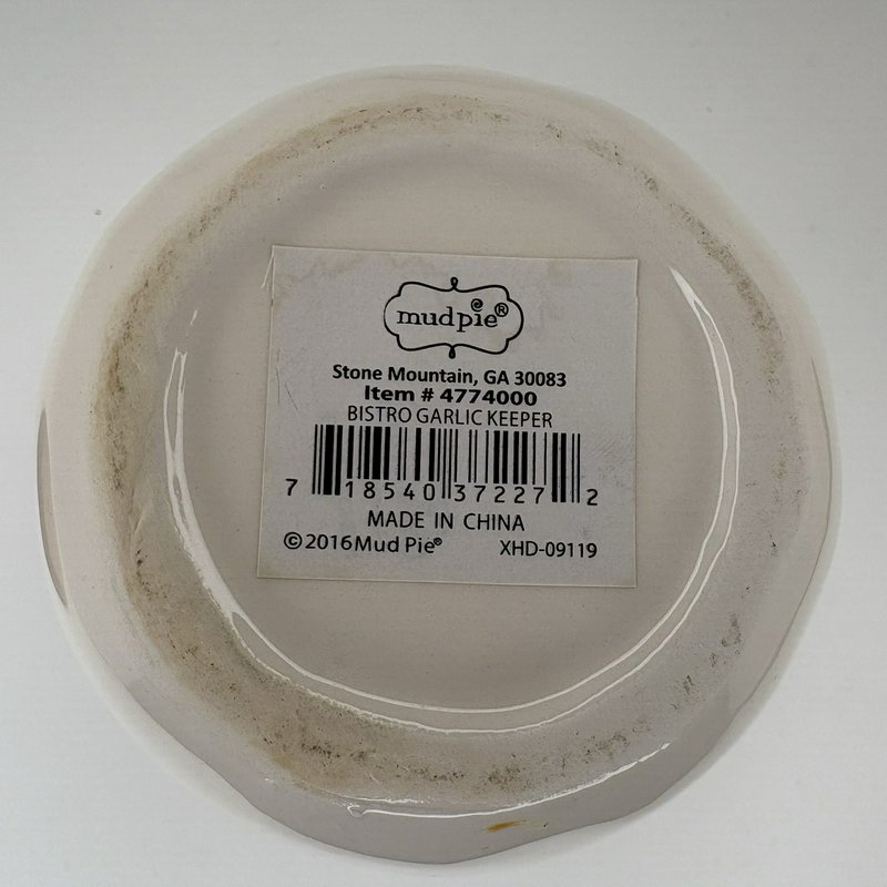 Mud Pie Bistro Garlic Keeper Ceramic Jar with Wood Lid Kitchen Storage 2016