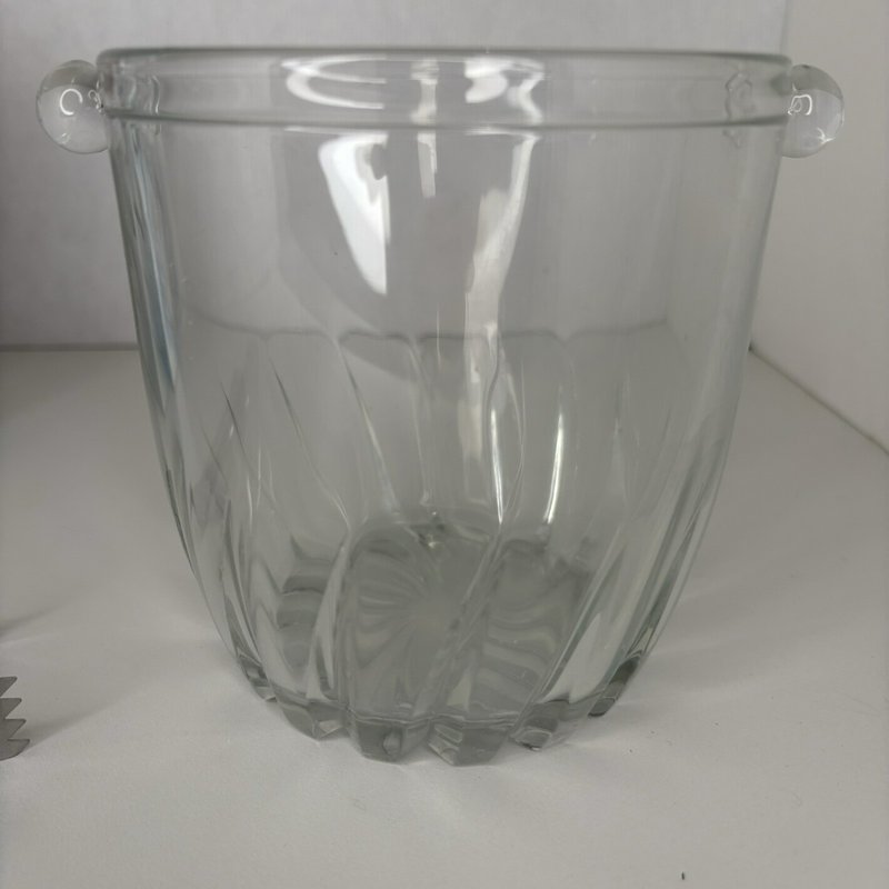 Bormioli Rocco Moncayo Glass Ice Bucket w/ Tongs Italy Barware Cocktail Party