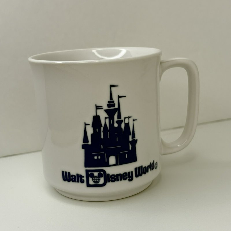Vintage Walt Disney World Castle Mug Japan White 1970s Blue Logo Retro Cup