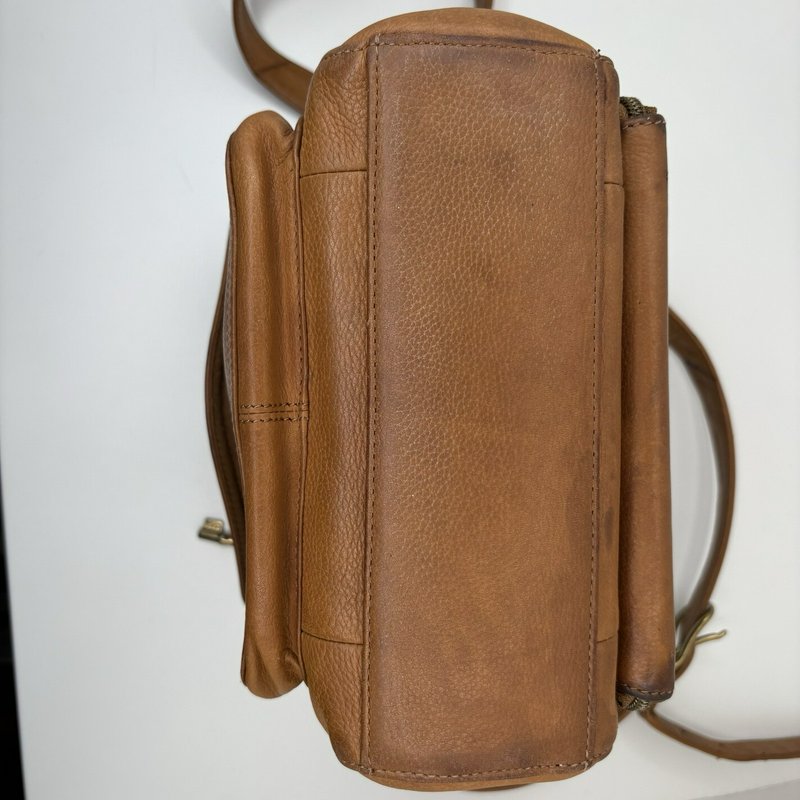 Fossil 75082 Tan Leather Crossbody Bag w/ Key Charm Brass Hardware Vintage
