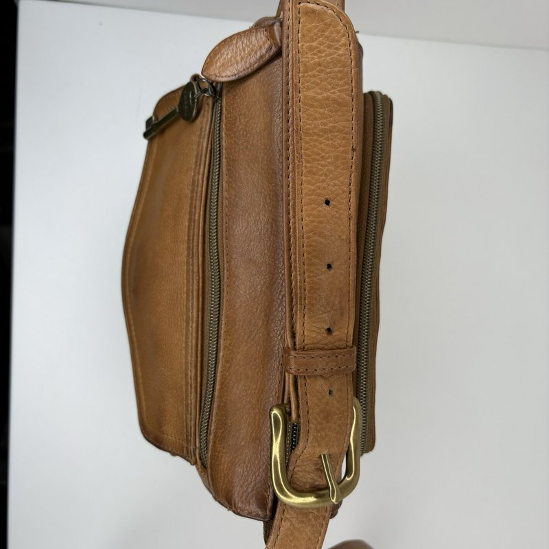 Fossil 75082 Tan Leather Crossbody Bag w/ Key Charm Brass Hardware Vintage