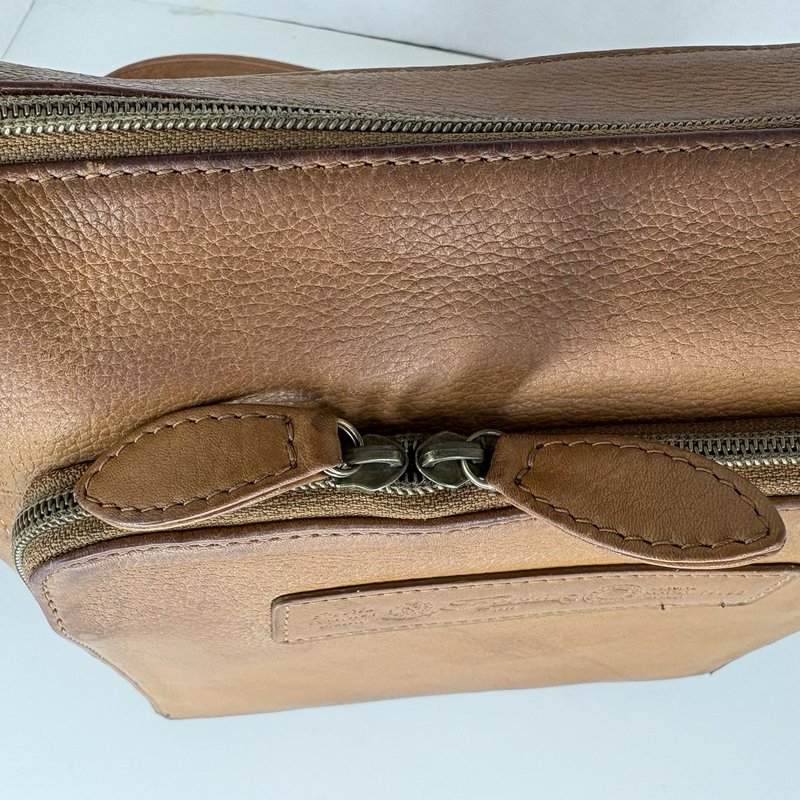 Fossil 75082 Tan Leather Crossbody Bag w/ Key Charm Brass Hardware Vintage