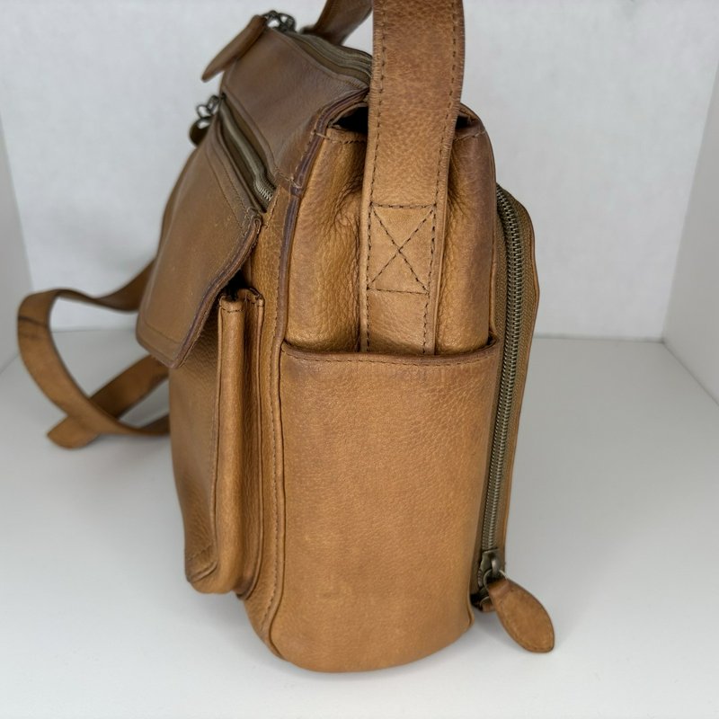 Fossil 75082 Tan Leather Crossbody Bag w/ Key Charm Brass Hardware Vintage