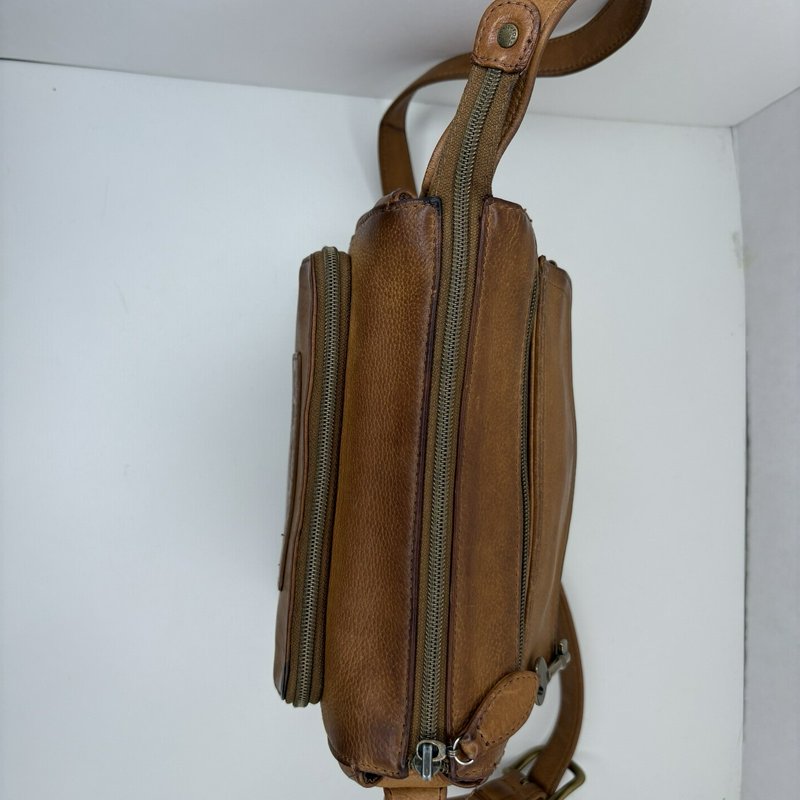 Fossil 75082 Tan Leather Crossbody Bag w/ Key Charm Brass Hardware Vintage