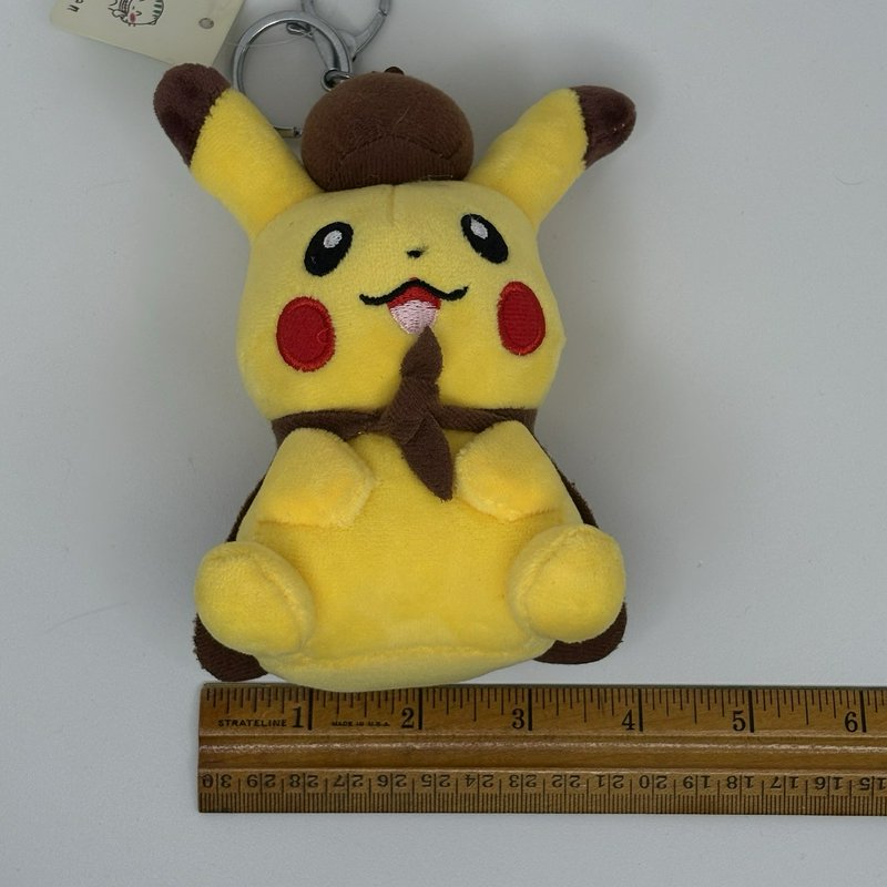 Detective Pikachu Plush Keychain + 3 Pokémon Trick or Trade Booster Packs NWT