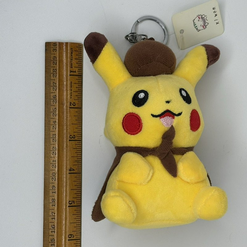 Detective Pikachu Plush Keychain + 3 Pokémon Trick or Trade Booster Packs NWT