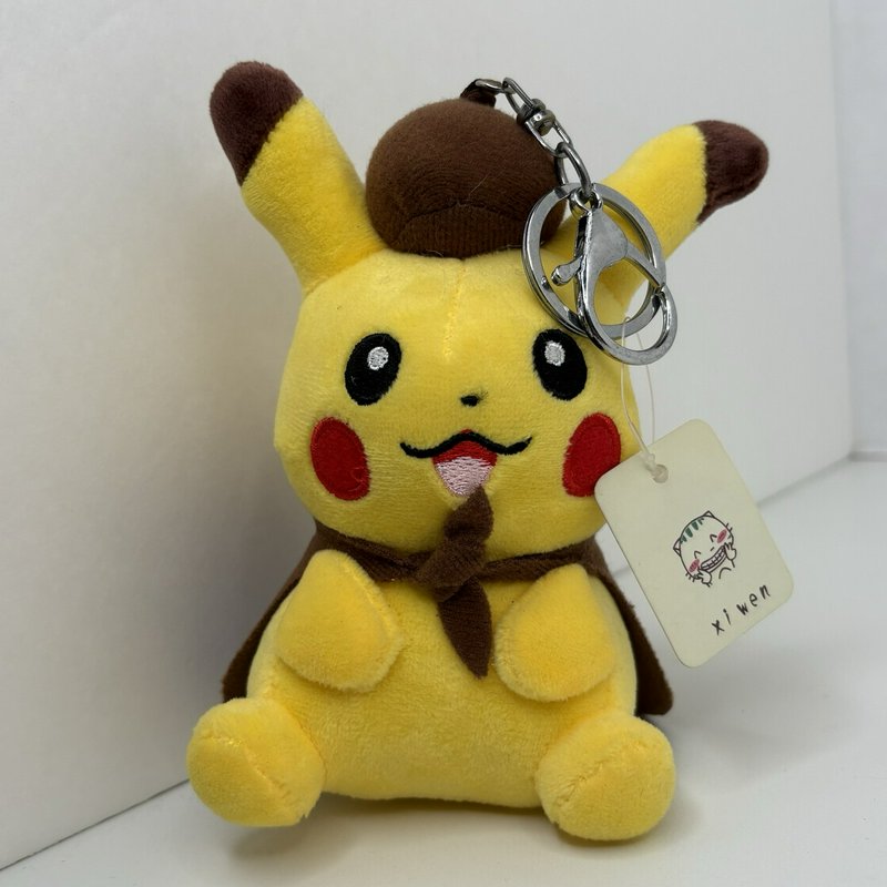 Detective Pikachu Plush Keychain + 3 Pokémon Trick or Trade Booster Packs NWT