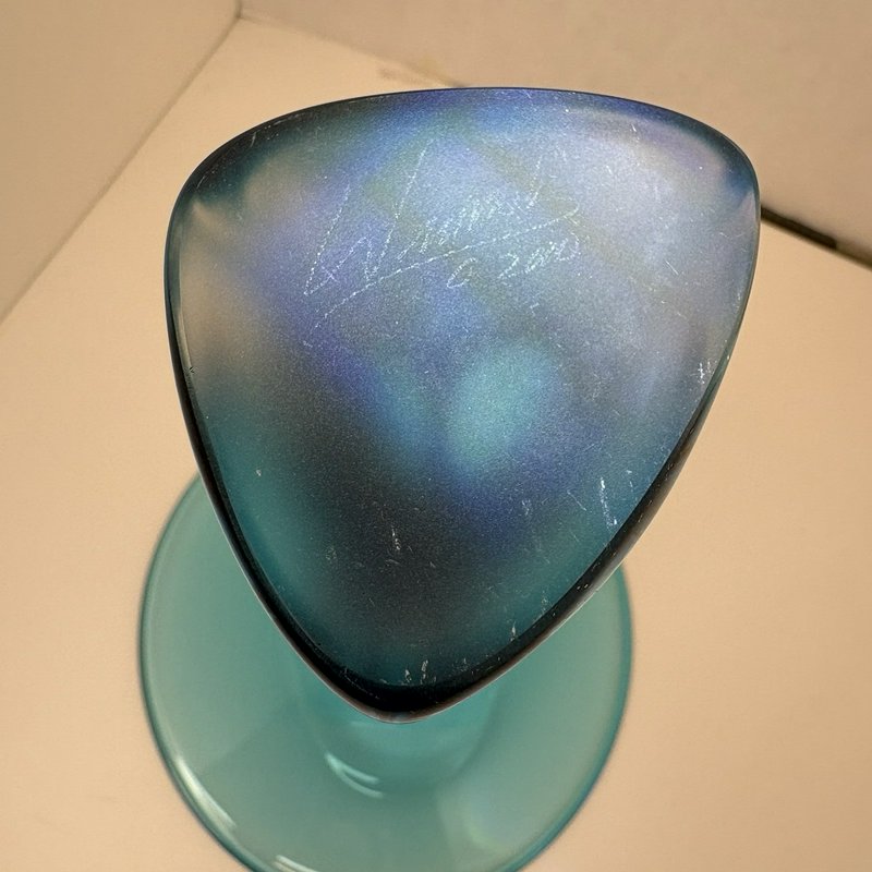 Jonathan Winfisky Signed Teal Fluted Art Glass Vase 2000 Studio Glass