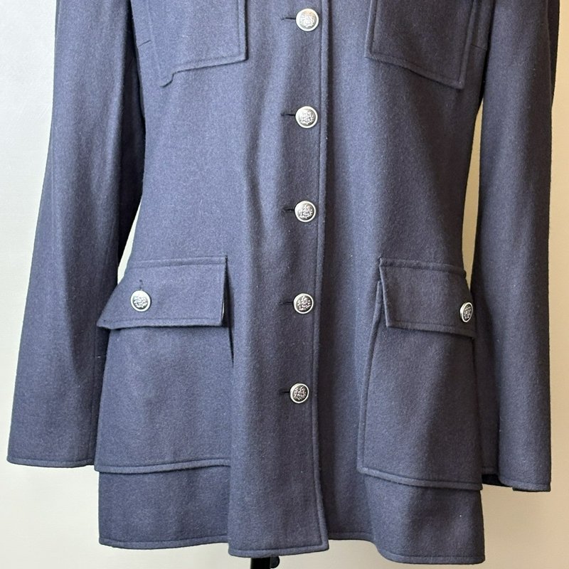 Harve Benard Wool Blend Military Style Y2K Jacket Women’s 14 Gray Silver Buttons