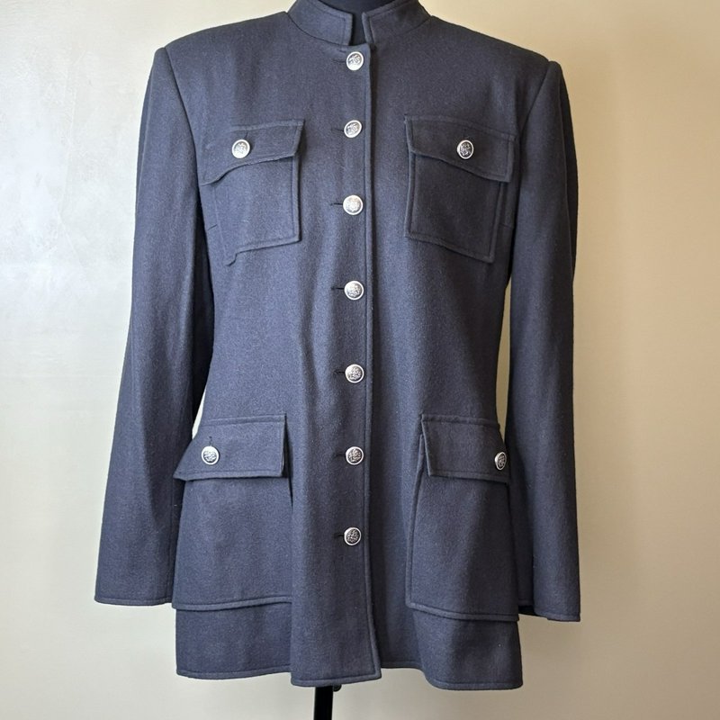 Harve Benard Wool Blend Military Style Y2K Jacket Women’s 14 Gray Silver Buttons