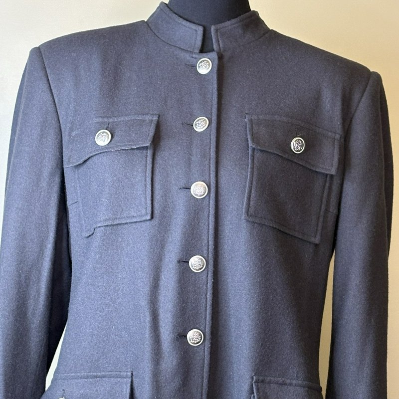 Harve Benard Wool Blend Military Style Y2K Jacket Women’s 14 Gray Silver Buttons