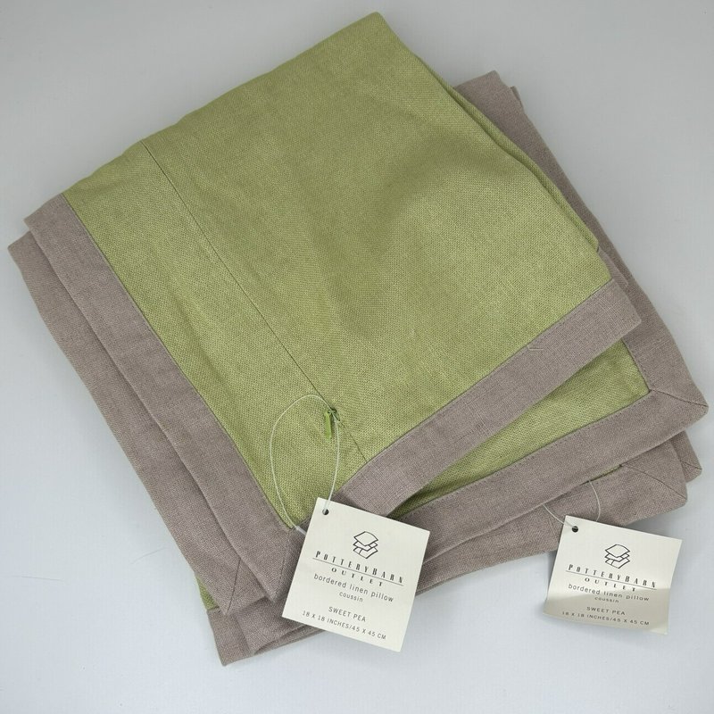 Pottery Barn Outlet Bordered Linen Pillow Covers Set 2 Sweet Pea 18x18 New Tags