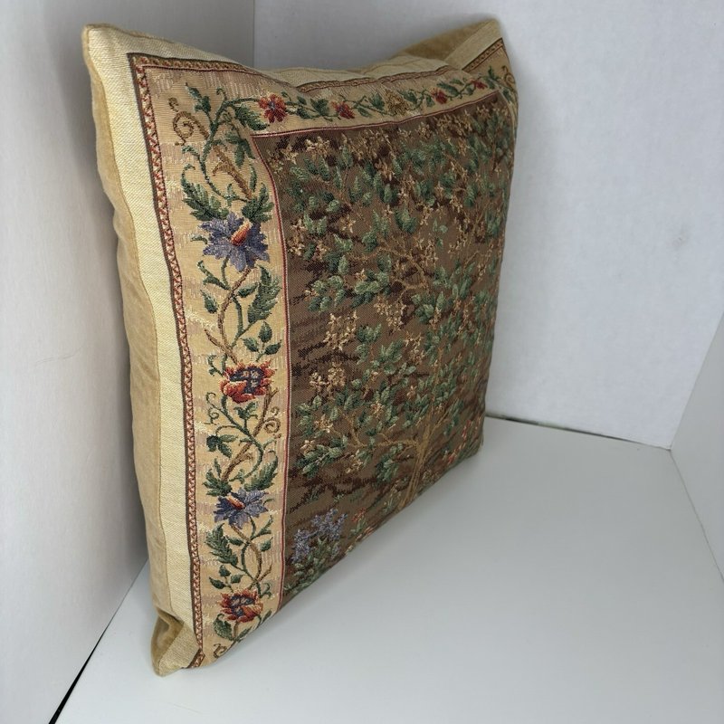 Tree of Life Belgian Tapestry Pillow Velvet Back Down Insert 19”
