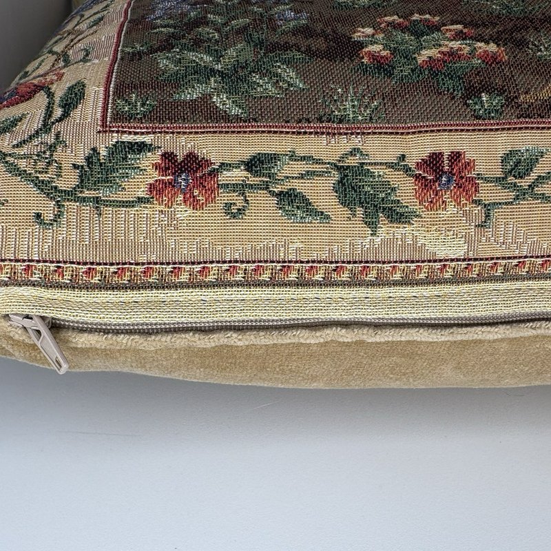 Tree of Life Belgian Tapestry Pillow Velvet Back Down Insert 19”