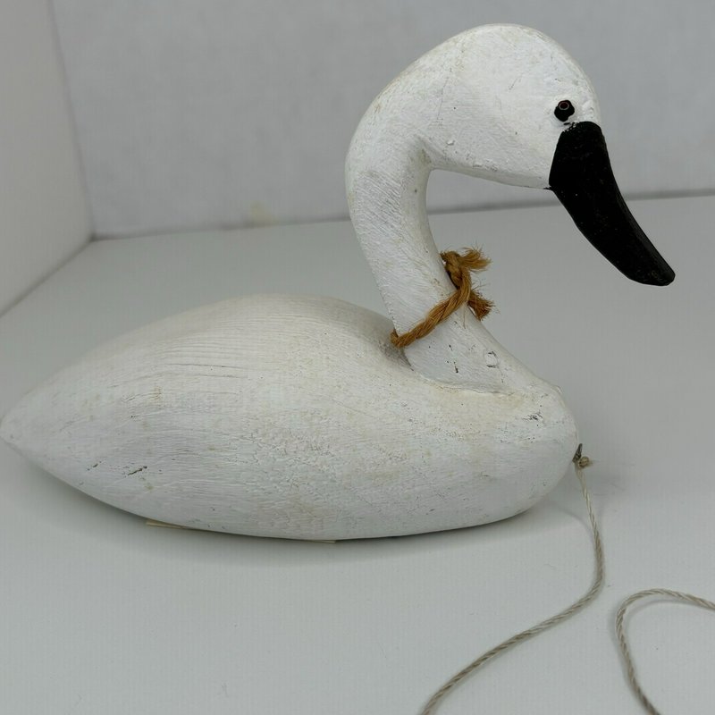 Hand Carved Mini Swan Decoy A.A. Waterfield Wildfowler Store NC Signed Folk Art