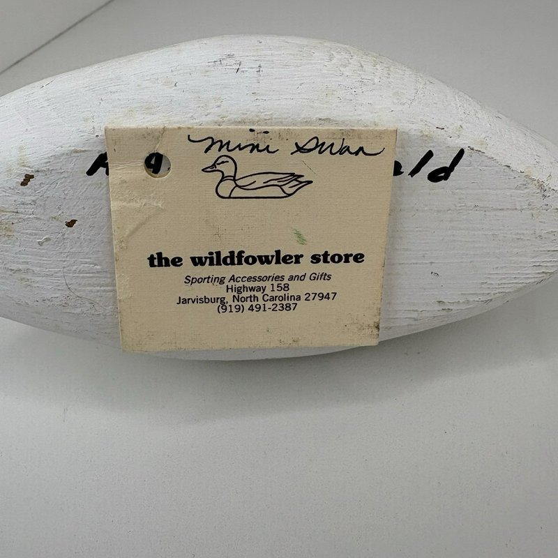 Hand Carved Mini Swan Decoy A.A. Waterfield Wildfowler Store NC Signed Folk Art