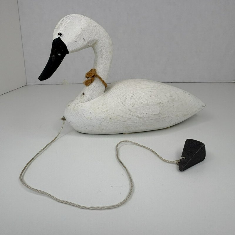 Hand Carved Mini Swan Decoy A.A. Waterfield Wildfowler Store NC Signed Folk Art