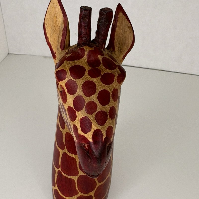 Hand Carved Wood Giraffe Bust Figurine Made in Kenya African Safari Folk Art