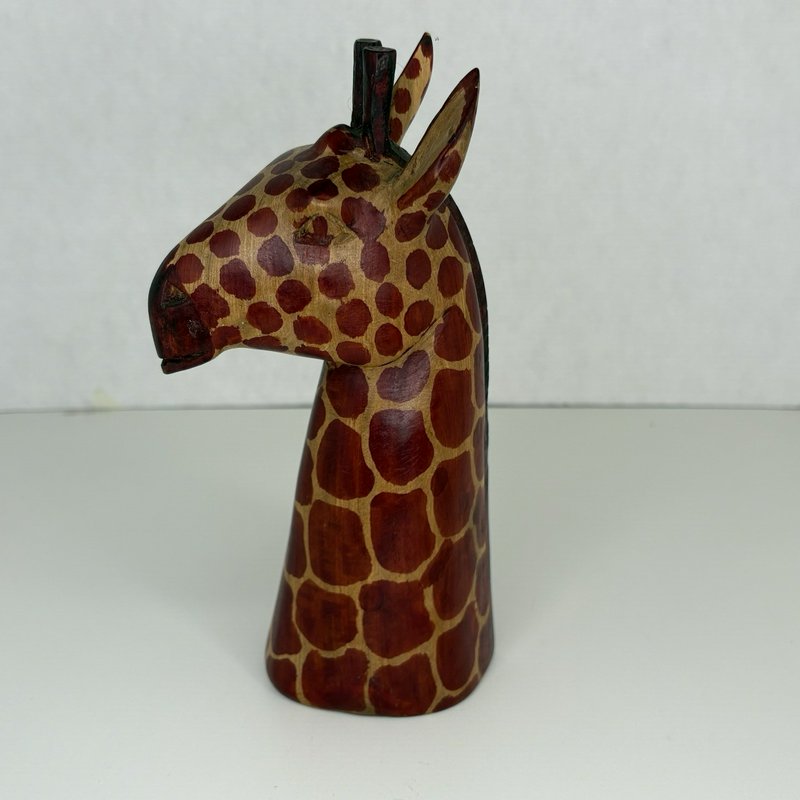 Hand Carved Wood Giraffe Bust Figurine Made in Kenya African Safari Folk Art