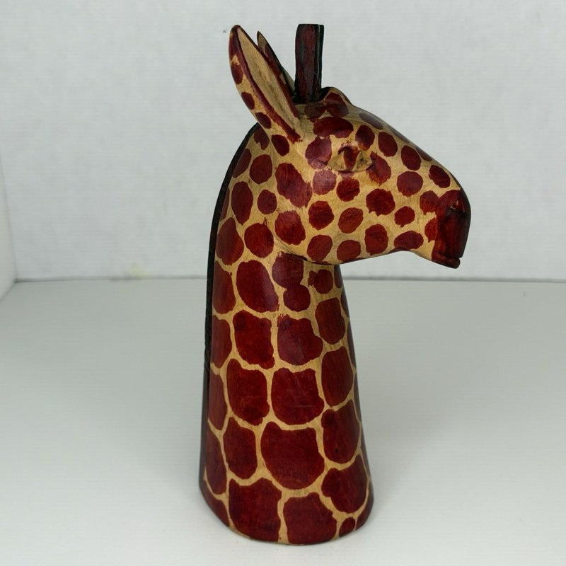 Hand Carved Wood Giraffe Bust Figurine Made in Kenya African Safari Folk Art