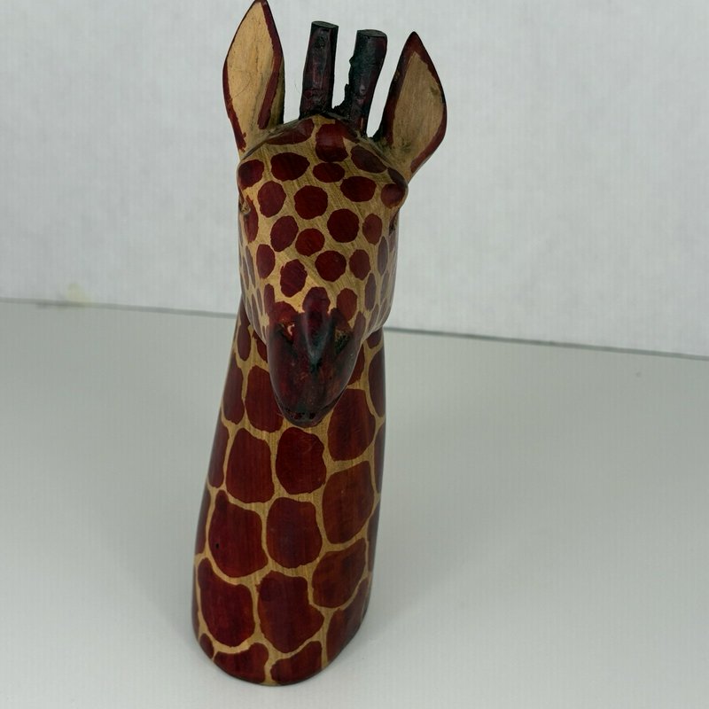 Hand Carved Wood Giraffe Bust Figurine Made in Kenya African Safari Folk Art