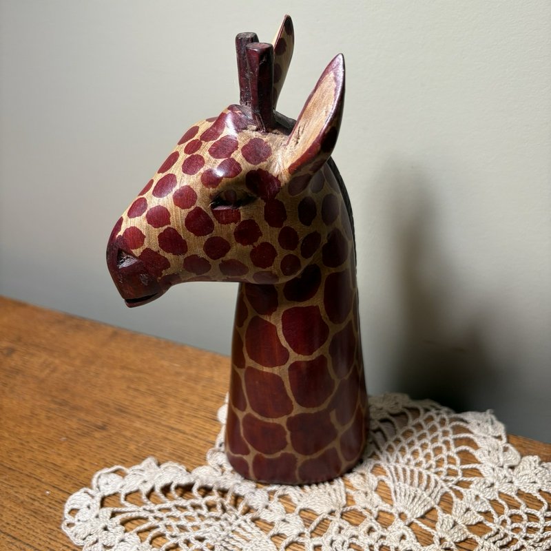 Hand Carved Wood Giraffe Bust Figurine Made in Kenya African Safari Folk Art