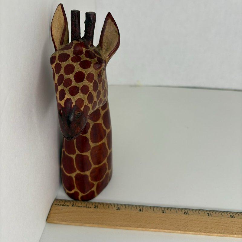 Hand Carved Wood Giraffe Bust Figurine Made in Kenya African Safari Folk Art
