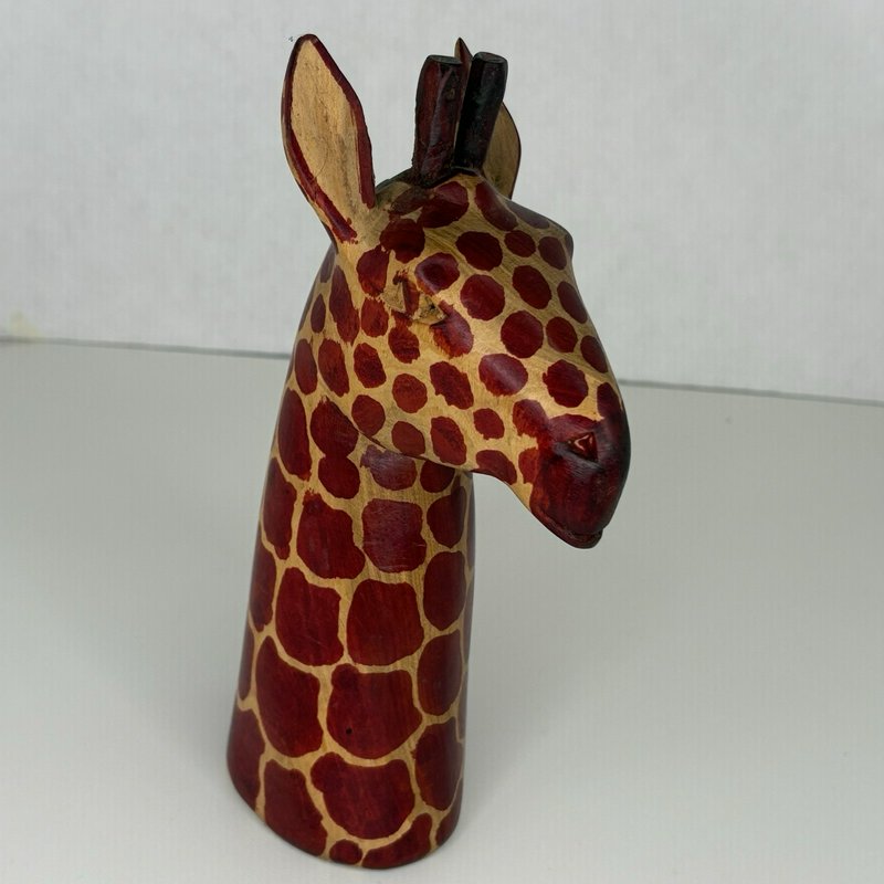 Hand Carved Wood Giraffe Bust Figurine Made in Kenya African Safari Folk Art