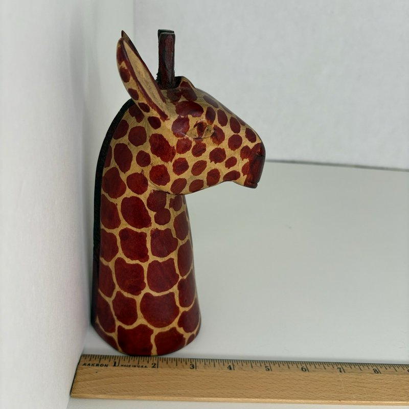 Hand Carved Wood Giraffe Bust Figurine Made in Kenya African Safari Folk Art