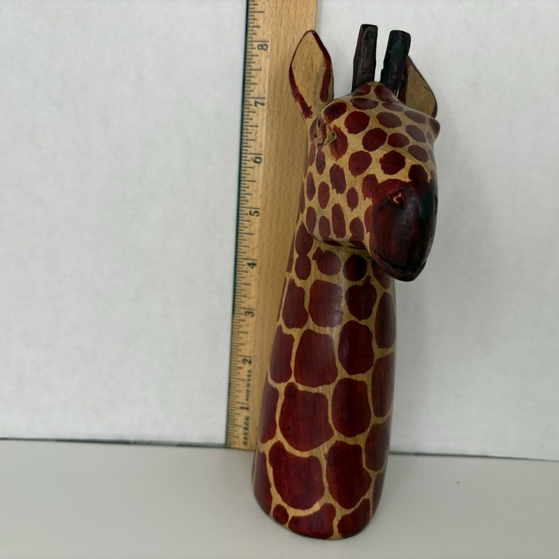 Hand Carved Wood Giraffe Bust Figurine Made in Kenya African Safari Folk Art