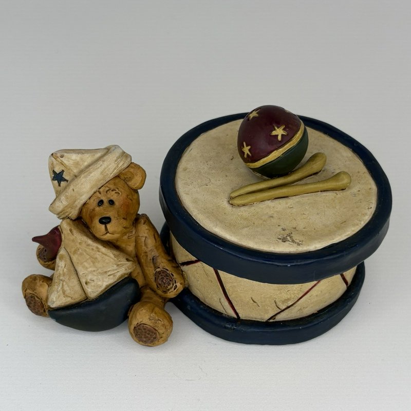 Suzi Skoglund Blossom Bucket Teddy Bear & Drum Trinket Box Signed 2000