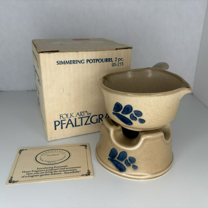 Pfaltzgraff Folk Art Butter Sauce Warmer Double Pour Potpourri Set Boxed USA