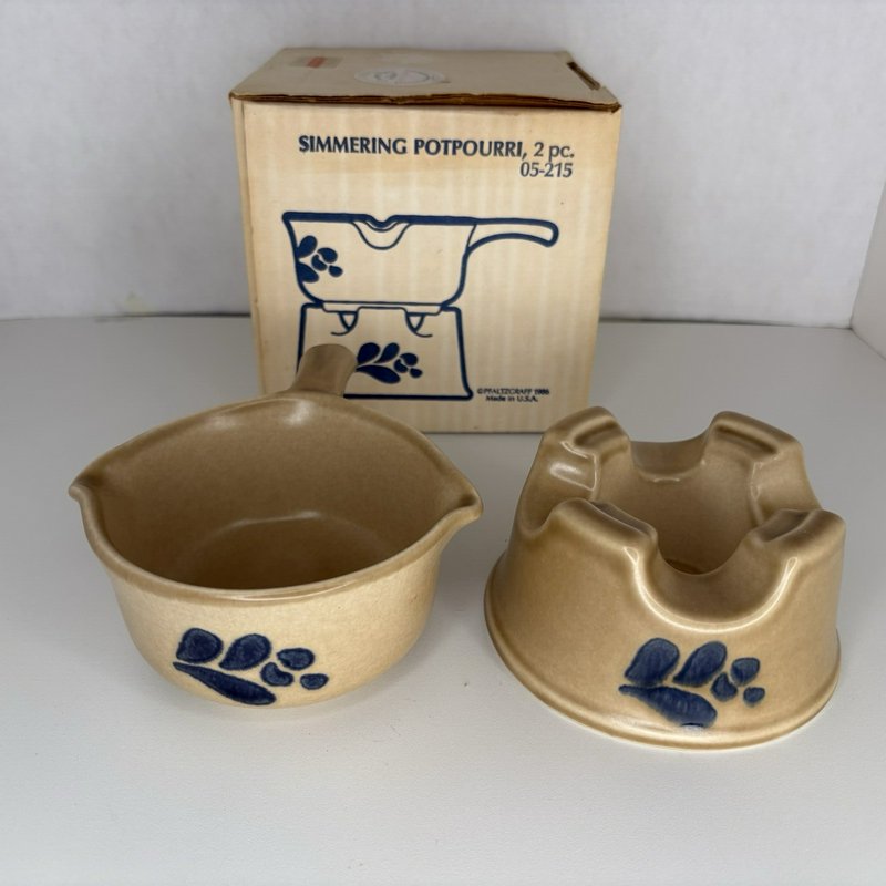 Pfaltzgraff Folk Art Butter Sauce Warmer Double Pour Potpourri Set Boxed USA