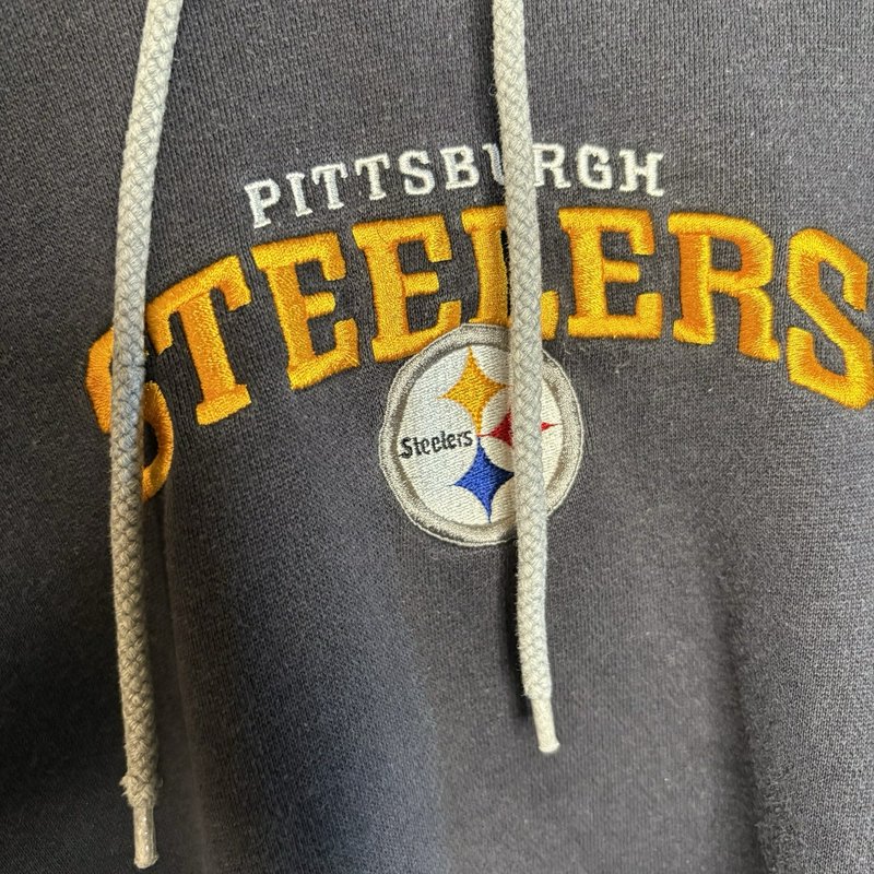 Vintage Pittsburgh Steelers Hoodie XL NFL Team Apparel Black Gold Gray Stripes