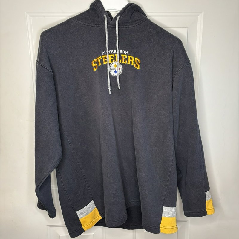 Vintage Pittsburgh Steelers Hoodie XL NFL Team Apparel Black Gold Gray Stripes
