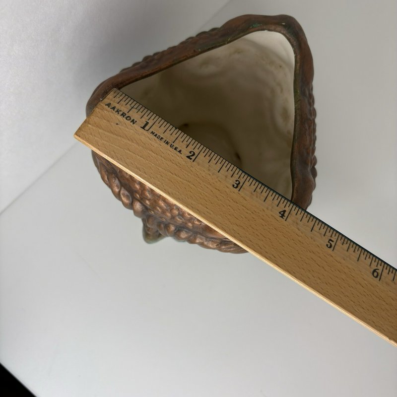 Vintage 3-Faced Owl Planter Triangular Studio Pottery Copper Verdigris