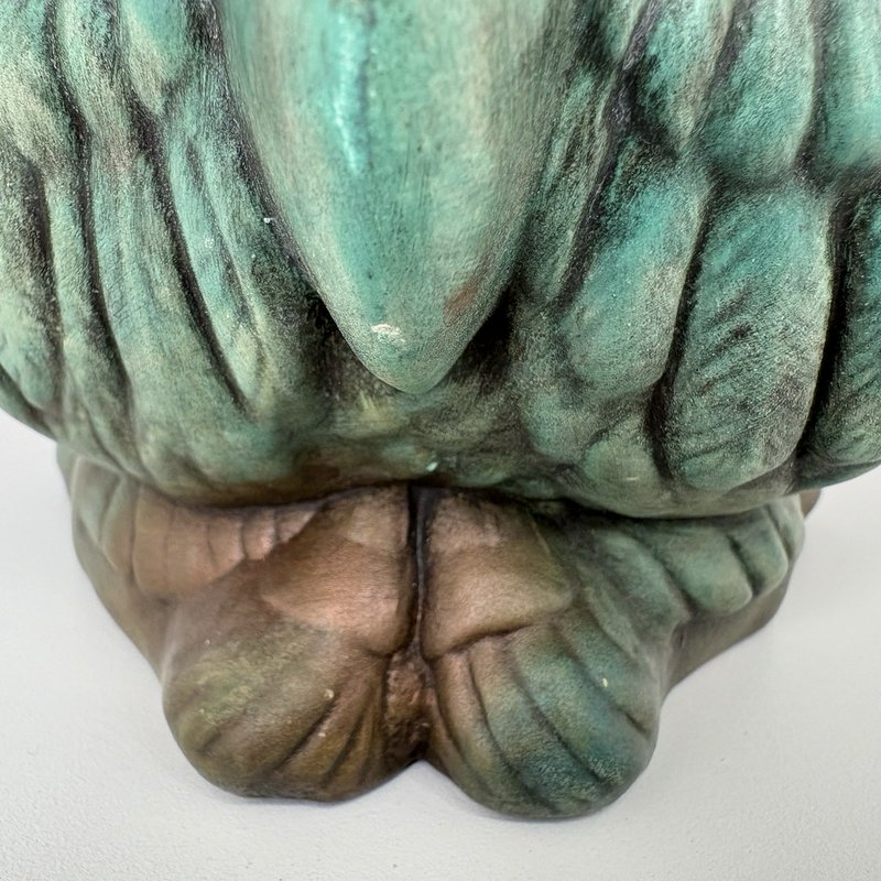 Vintage 3-Faced Owl Planter Triangular Studio Pottery Copper Verdigris