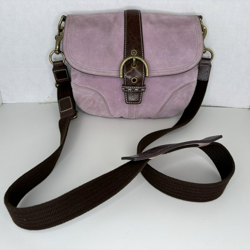 Coach Lavender Suede & Brown Leather Crossbody Shoulder Bag E043-4743