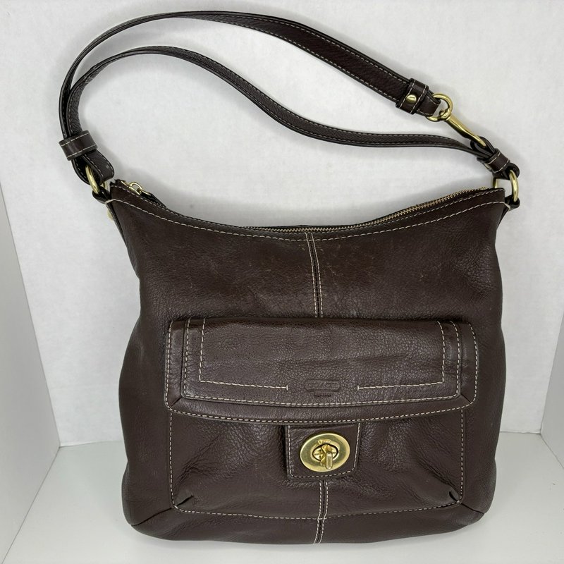 Coach Legacy Turnlock Hobo Bag Brown Pebbled Leather Shoulder Purse F19045