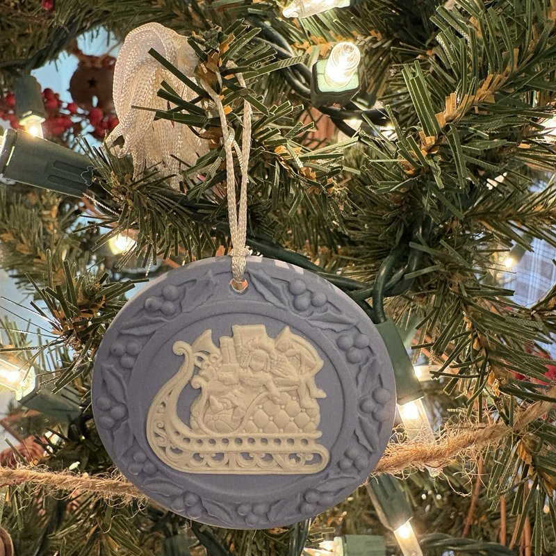 Wedgwood Blue Jasperware Christmas Ornament Santa’s Sleigh Boxed England