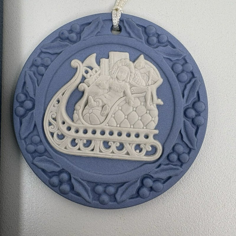Wedgwood Blue Jasperware Christmas Ornament Santa’s Sleigh Boxed England