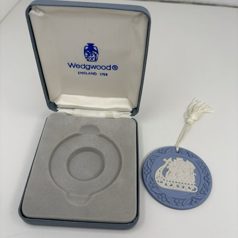 Wedgwood Blue Jasperware Christmas Ornament Santa’s Sleigh Boxed England