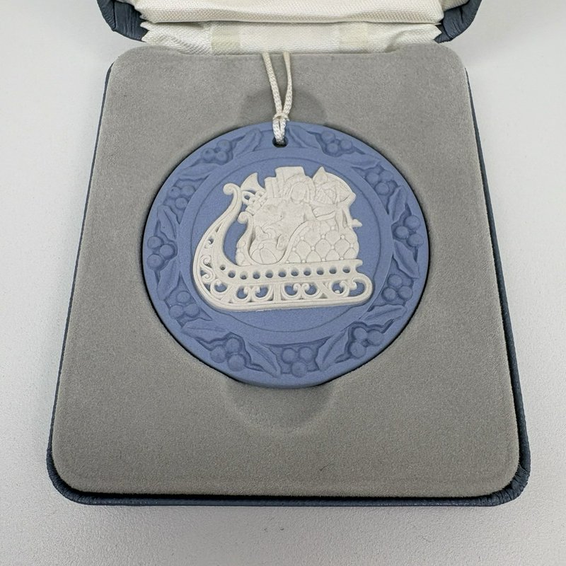 Wedgwood Blue Jasperware Christmas Ornament Santa’s Sleigh Boxed England
