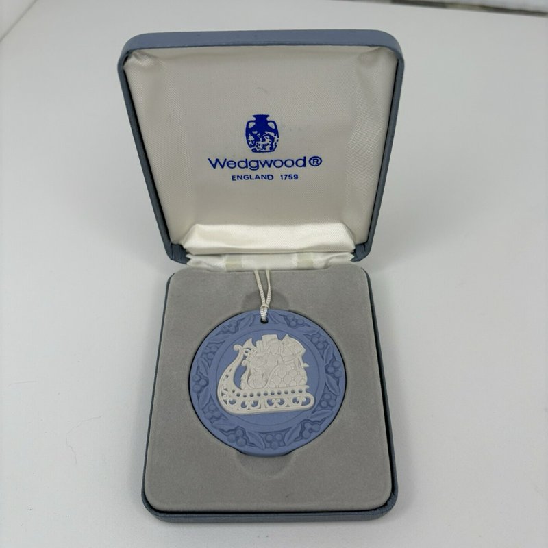 Wedgwood Blue Jasperware Christmas Ornament Santa’s Sleigh Boxed England