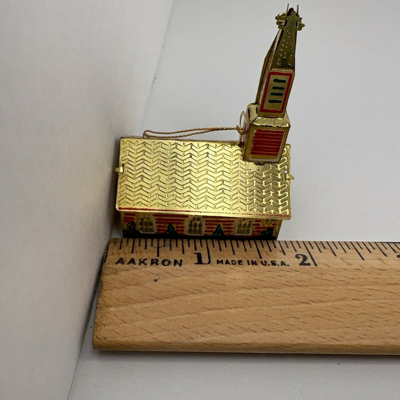 Vintage Japan Tin Church Christmas Ornament Gold Red Green Light Reflector 